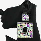 91796, MULTI RHINESTONE SQUARE EVENING EARRING, WEDDING, BRIDAL, PROM