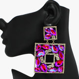 91796, MULTI RHINESTONE SQUARE EVENING EARRING, WEDDING, BRIDAL, PROM