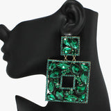 91796, MULTI RHINESTONE SQUARE EVENING EARRING, WEDDING, BRIDAL, PROM