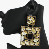 91796, MULTI RHINESTONE SQUARE EVENING EARRING, WEDDING, BRIDAL, PROM