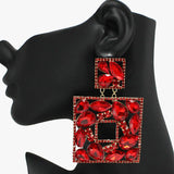 91796, MULTI RHINESTONE SQUARE EVENING EARRING, WEDDING, BRIDAL, PROM