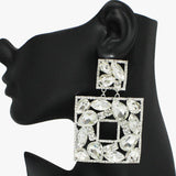 91796, MULTI RHINESTONE SQUARE EVENING EARRING, WEDDING, BRIDAL, PROM
