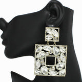 91796, MULTI RHINESTONE SQUARE EVENING EARRING, WEDDING, BRIDAL, PROM