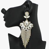 91797, MARQUISE ACCENT RHINESTONE TASSEL EVENING EARRING, WEDDING, BRIDAL, PROM