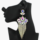 91797, MARQUISE ACCENT RHINESTONE TASSEL EVENING EARRING, WEDDING, BRIDAL, PROM