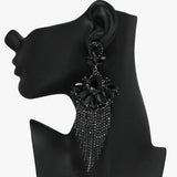 91797, MARQUISE ACCENT RHINESTONE TASSEL EVENING EARRING, WEDDING, BRIDAL, PROM