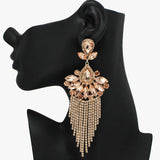 91797, MARQUISE ACCENT RHINESTONE TASSEL EVENING EARRING, WEDDING, BRIDAL, PROM