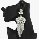 91797, MARQUISE ACCENT RHINESTONE TASSEL EVENING EARRING, WEDDING, BRIDAL, PROM
