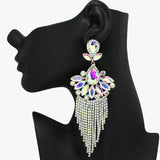 91797, MARQUISE ACCENT RHINESTONE TASSEL EVENING EARRING, WEDDING, BRIDAL, PROM