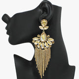 91797, MARQUISE ACCENT RHINESTONE TASSEL EVENING EARRING, WEDDING, BRIDAL, PROM