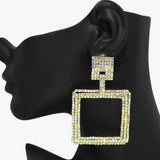 91798, PAVE RHINESTONE SQUARE EVENING EARRING, WEDDING, BRIDAL, PROM