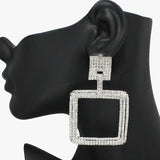 91798, PAVE RHINESTONE SQUARE EVENING EARRING, WEDDING, BRIDAL, PROM