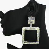 91798, PAVE RHINESTONE SQUARE EVENING EARRING, WEDDING, BRIDAL, PROM