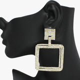 91798, PAVE RHINESTONE SQUARE EVENING EARRING, WEDDING, BRIDAL, PROM