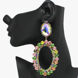 91799, OVERSIZED OVAL RHINESTONE EVENING EARRING, WEDDING, BRIDAL, PROM