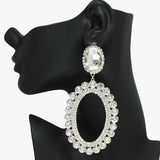 91799, OVERSIZED OVAL RHINESTONE EVENING EARRING, WEDDING, BRIDAL, PROM