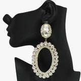 91799, OVERSIZED OVAL RHINESTONE EVENING EARRING, WEDDING, BRIDAL, PROM