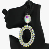 91799, OVERSIZED OVAL RHINESTONE EVENING EARRING, WEDDING, BRIDAL, PROM