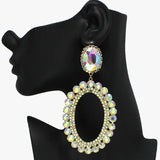 91799, OVERSIZED OVAL RHINESTONE EVENING EARRING, WEDDING, BRIDAL, PROM