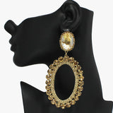 91799, OVERSIZED OVAL RHINESTONE EVENING EARRING, WEDDING, BRIDAL, PROM