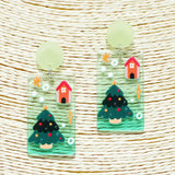 91818, CHRISTMAS THEME ACRYLIC RECTANGLE DANGLE EARRING, HOLIDAY
