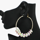 91854, TEARDROP ACCENT RHINESTONE HOOP EARRING, WEDDING, BRIDAL, PROM