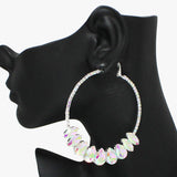 91854, TEARDROP ACCENT RHINESTONE HOOP EARRING, WEDDING, BRIDAL, PROM