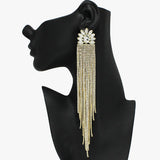 91855, MARQUISE ACCENT RHINESTONE LONG DROP EVENING EARRING, WEDDING, BRIDAL, PROM