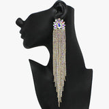 91855, MARQUISE ACCENT RHINESTONE LONG DROP EVENING EARRING, WEDDING, BRIDAL, PROM