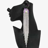 91855, MARQUISE ACCENT RHINESTONE LONG DROP EVENING EARRING, WEDDING, BRIDAL, PROM