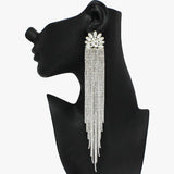 91855, MARQUISE ACCENT RHINESTONE LONG DROP EVENING EARRING, WEDDING, BRIDAL, PROM