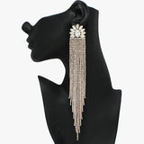 91855, MARQUISE ACCENT RHINESTONE LONG DROP EVENING EARRING, WEDDING, BRIDAL, PROM