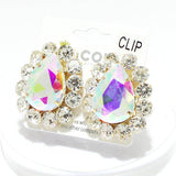 91859, TEARDROP ACCENT RHINESTONE CLIP ON EARRING, WEDDING, BRIDAL, PROM