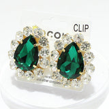 91859, TEARDROP ACCENT RHINESTONE CLIP ON EARRING, WEDDING, BRIDAL, PROM
