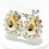91859, TEARDROP ACCENT RHINESTONE CLIP ON EARRING, WEDDING, BRIDAL, PROM