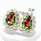 91859, TEARDROP ACCENT RHINESTONE CLIP ON EARRING, WEDDING, BRIDAL, PROM