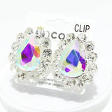 91859, TEARDROP ACCENT RHINESTONE CLIP ON EARRING, WEDDING, BRIDAL, PROM