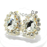 91859, TEARDROP ACCENT RHINESTONE CLIP ON EARRING, WEDDING, BRIDAL, PROM