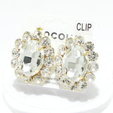 91860, OVAL ACCENT RHINESTONE CLIP ON EARRING, WEDDING, BRIDAL, PROM