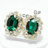 91860, OVAL ACCENT RHINESTONE CLIP ON EARRING, WEDDING, BRIDAL, PROM