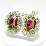 91860, OVAL ACCENT RHINESTONE CLIP ON EARRING, WEDDING, BRIDAL, PROM