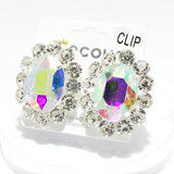 91860, OVAL ACCENT RHINESTONE CLIP ON EARRING, WEDDING, BRIDAL, PROM