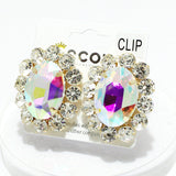 91860, OVAL ACCENT RHINESTONE CLIP ON EARRING, WEDDING, BRIDAL, PROM