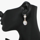 91889, OVAL CUBIC ZIRCONIA WITH RHINESTONE EARRING, WEDDING, BRIDAL, PROM
