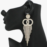 91908, DOUBLE ROUND PAVE RHINESTONE DROP EARRING