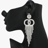 91908, DOUBLE ROUND PAVE RHINESTONE DROP EARRING