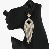 91910, GEOMETRIC SQUARE PAVE RHINESTONE DROP EARRING