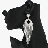 91910, GEOMETRIC SQUARE PAVE RHINESTONE DROP EARRING