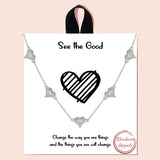 91924, "SEE THE GOOD" GOLD DIPPED, DAINTY HEART CUBIC ZIRCONIA STATION NECKLACE, VALENTINE'S DAY