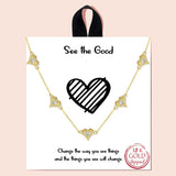 91924, "SEE THE GOOD" GOLD DIPPED, DAINTY HEART CUBIC ZIRCONIA STATION NECKLACE, VALENTINE'S DAY